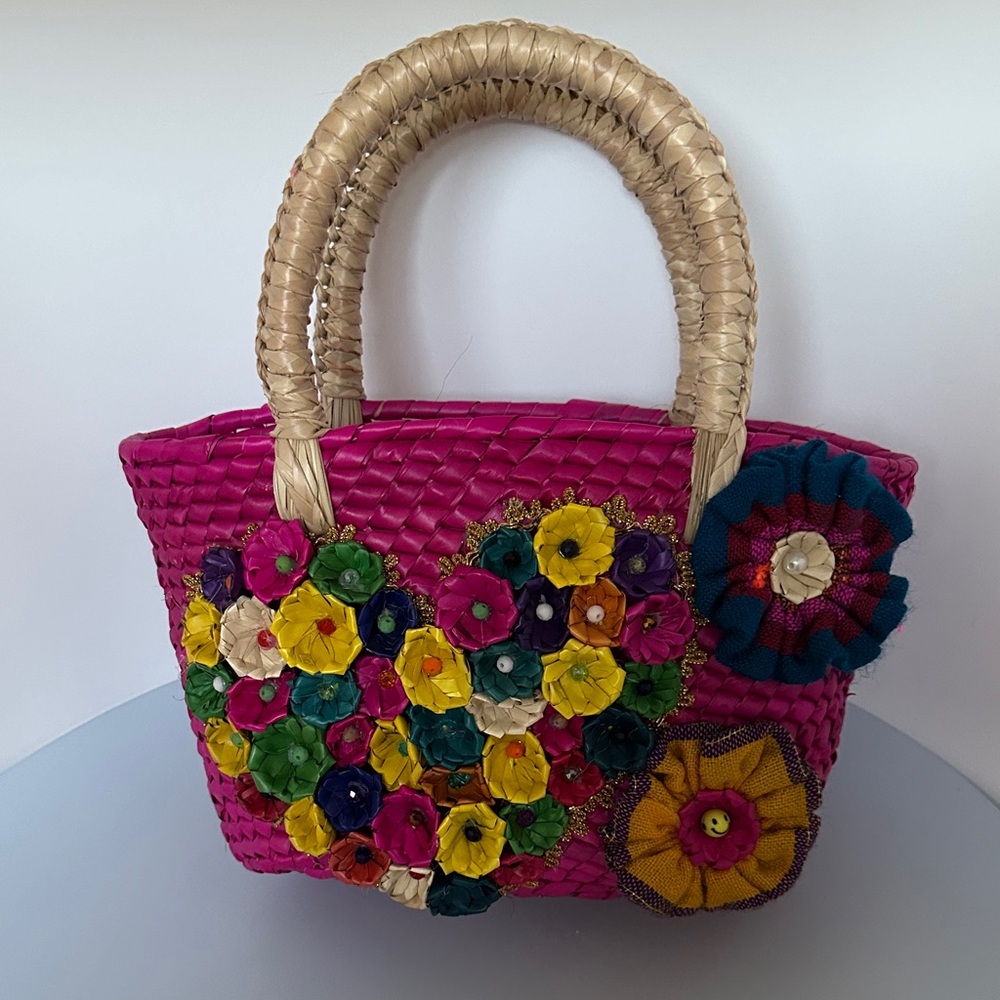 handmade Palm Floral Woven Tote Bag